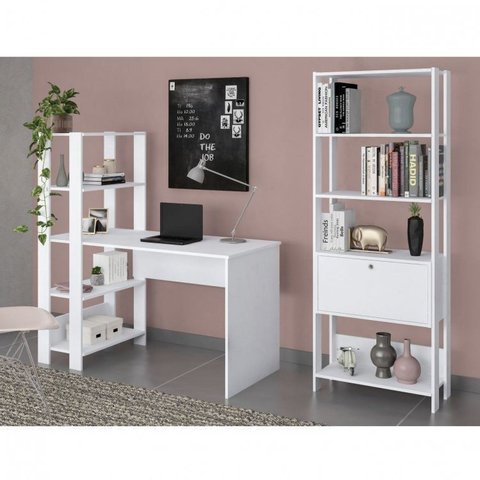 Conjunto 2 Peças Escrivaninha Match e Estante Industrial Branco