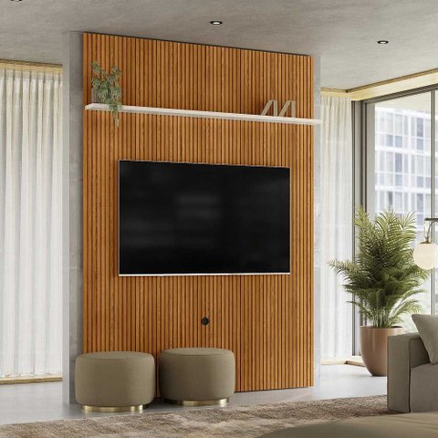 Painel Decorativo 245cm Sanson Frisado Mdp até 65 Cinamomo/offwhite G97 - Gran Belo