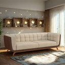 Ver imagem 1 de Sofá Madri 3 Lugares 240cm Off White Bouclê e Corino Marrom Divani