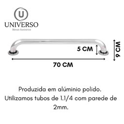 Barra / Corrimão de Apoio 70 Cm para Banheiro Idosos e Pne Cor Prateado - 5