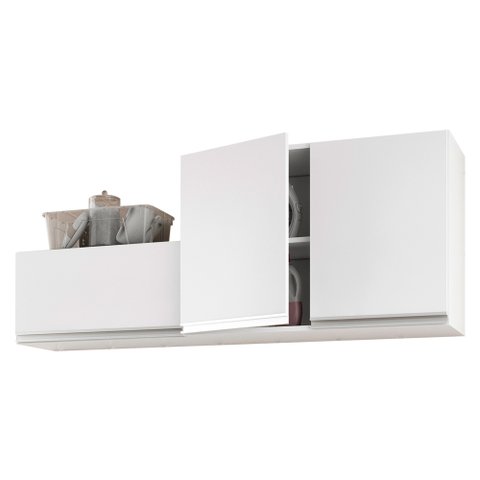 Kit Área de Serviço e Lavanderia com 02 Armários Aéreo 80cm e 60cm 100% Mdf Branco - Desk Design Lux