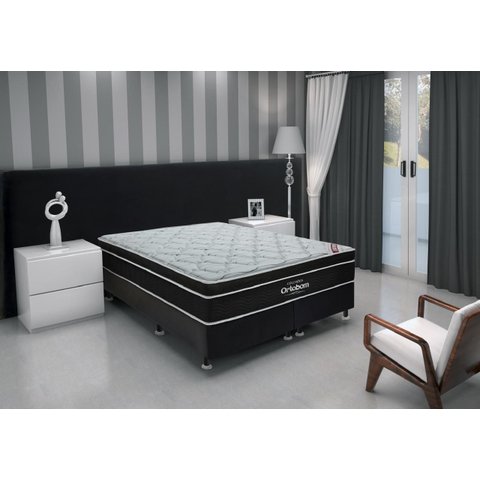 Cama Box Casal Suede + Colchão Airtech Molas Ensacadas Antares Ortobom Preto 138cm