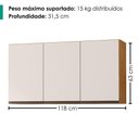Ver imagem 5 de Armário Aéreo Suécia 118cm 3 Portas MDP Cedro Areia Milani Movelaria