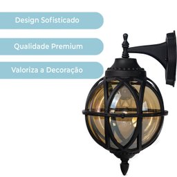 Arandela Decorativa Globo Parede Grande Vidro Metal 36x24cm - 3