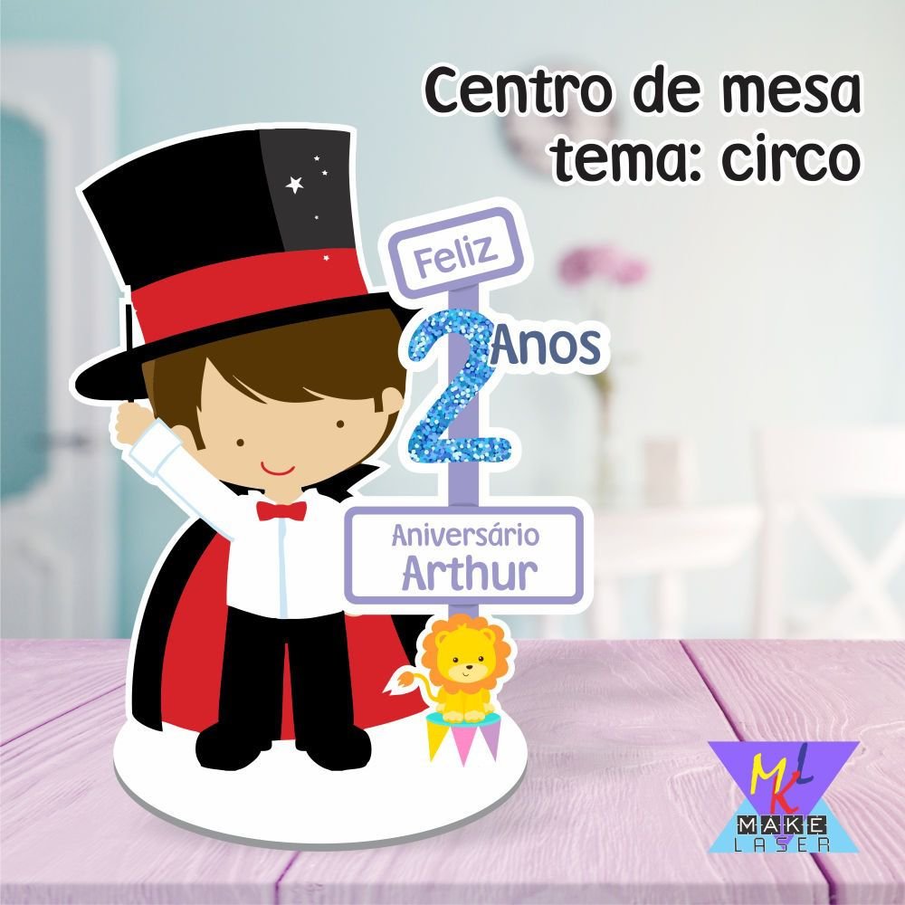 Kit 15 Centro De Mesa Tema Circo Menino personalizado Make Laser Lembrancinha Circo 15