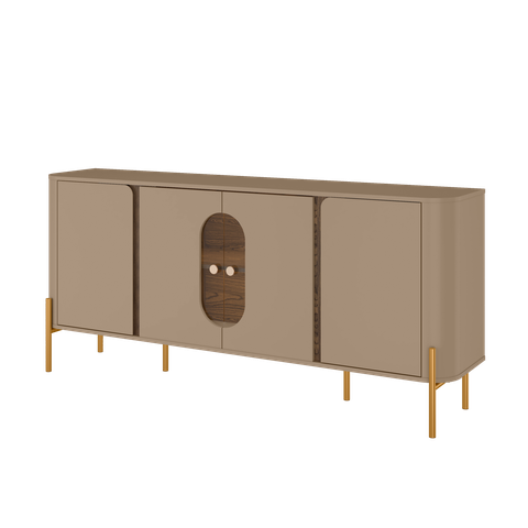 Buffet Tambaú Design Orgânico LED Portas Vidro Refletivo:Fendi/Carvalho