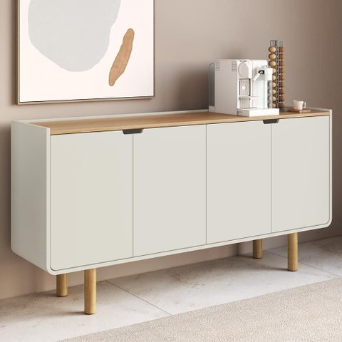 Buffet Aparador 160cm 4 Portas Pé Madeira Luara Hanover/Off White A10 - Mpozenato