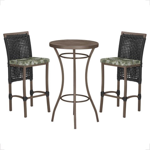 Mesa Bistrô e 2 Banquetas Roma Marrom Corda Náutica Estofado 5 Trama Original