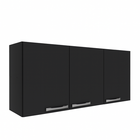 Armário de Cozinha 3 Portas Aéreo Suspenso Parede - Preto