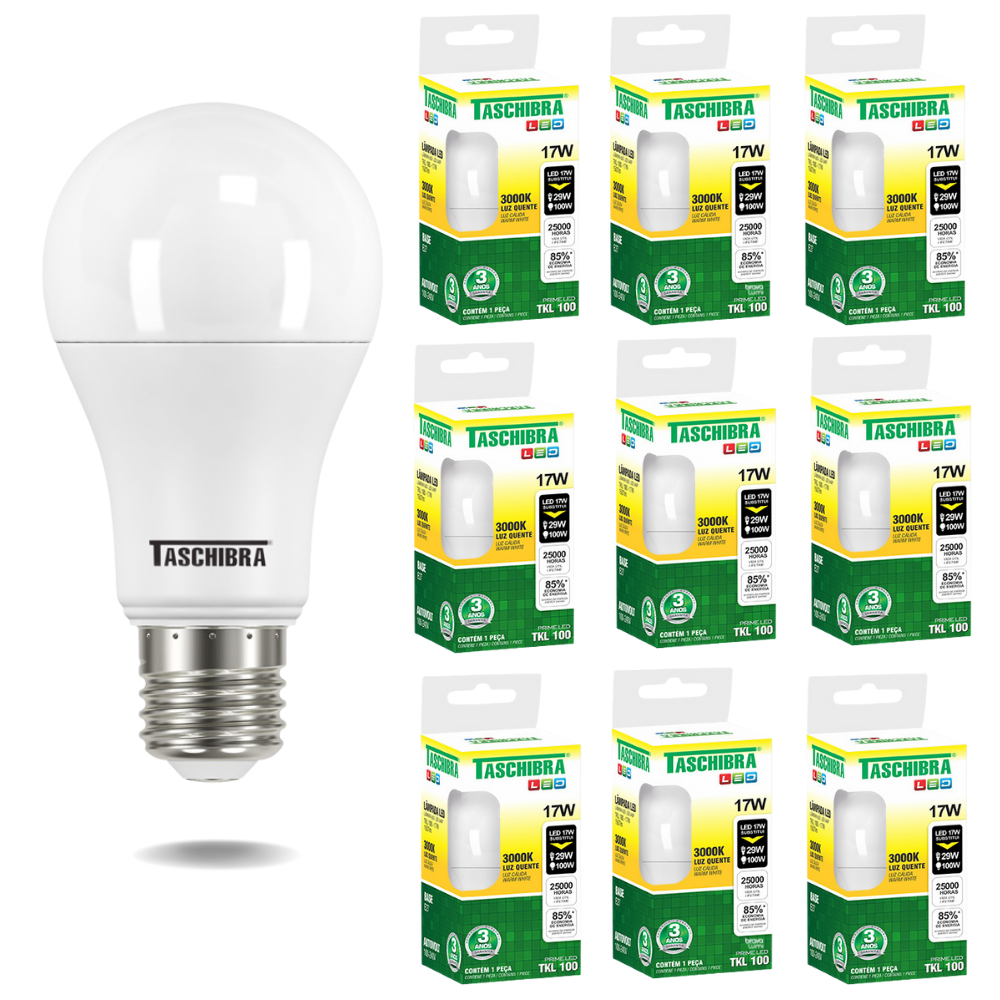 Kit 10 Lâmpadas Led Bulbo TKL 17W Taschibra E27 Bivolt - 3000K - Amarelo Quente - 1