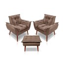 Ver imagem 1 de Kit C-2 Poltronas Opala + 01 Puff Opala Elegante Suede Cappuccino
