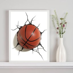Quadro Decorativo Bola de Basquete 3d 45x34cm - com Vidro:madeira Branca - 2