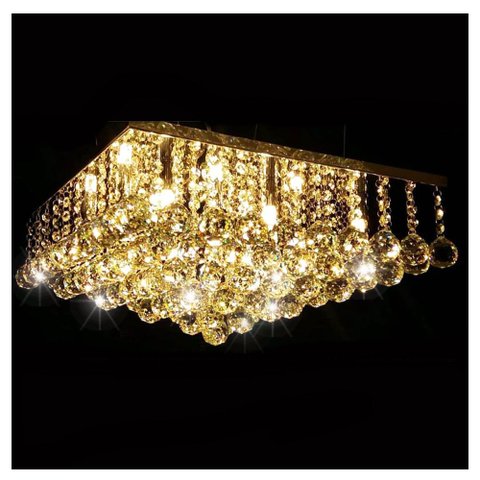 Lustre para Sala de Cristal Legítimo K9 Base Inox 40x40 Cm