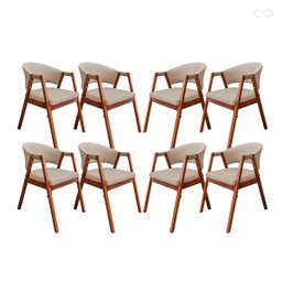 Kit 8 Cadeira Poltrona para Sala de Jantar Ravena em Madeira Castanho Suede Bege Ccs - 1