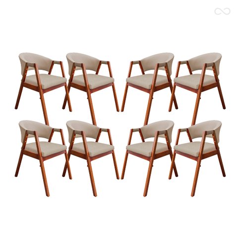 Kit 8 Cadeira Poltrona para Sala de Jantar Ravena em Madeira Castanho Suede Bege Ccs