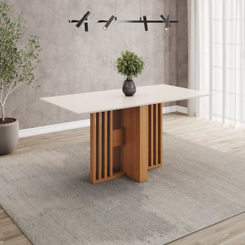 Mesa de Jantar 6 Lugares 160cm Tampo MDF Canto Reto Larah