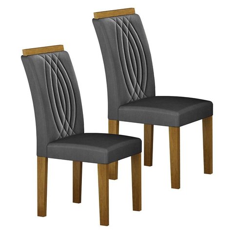Cadeira para Mesa de Jantar Doha Mdf Kit 2 Peças Freijó Joli Chumbo - Leifer Móveis