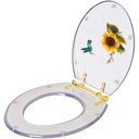 Ver imagem 2 de Assento Sanitário Poliester Decorada Convencional Transparente Girassol Beija Flor com Ferragem