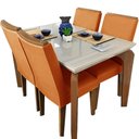 Ver imagem 1 de Mesa de Jantar Londrina com 4 Cadeiras Imbuia Rufato Móveis Cor Tampo Off White Tecido Cobre