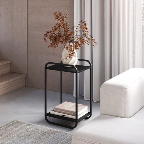 Mesa Lateral 33cm Orgânica Luna Pé Metal Altura 65cm - Artesano