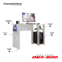 Mesa para Computador Dmx-500 108cm Pc Gamer Setup Branco - Desk Design - 3 Mesa para Computador Dmx-500 108cm Pc Gamer Setup Branco - Desk Design - 3