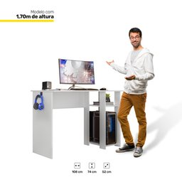 Mesa para Computador Dmx-500 108cm Pc Gamer Setup Branco - Desk Design - 5 Mesa para Computador Dmx-500 108cm Pc Gamer Setup Branco - Desk Design - 5