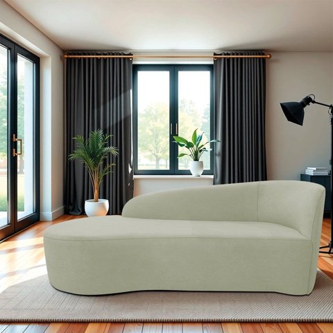 Recamier Curvo Orgânico 160cm 2 Lugares Lado Esquerdo para Sala de Estar Bouclé Paris Verde Oliva