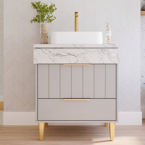 Gabinete para Banheiro 70cm com 1 Porta 1 Gaveta e Cuba de Sobrepor Riviera