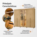Ver imagem 3 de Guarda Roupa Belgica Reflecta 6 Portas com Vidro 3 Gavetas Cabideiro Nichos Prateleiras - Cinamomo