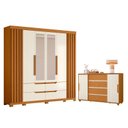 Ver imagem 1 de Guarda Roupa Casal Doble com Espelho 06 Portas e Cômoda Evidenza 02 Portas e 04 Gavetas Cinamomo