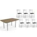 Ver imagem 1 de Conjunto: Mesa Sala Jantar Elba C/ Tampo de Madeira 160cm e 6 Cadeiras Portugal Cromada/nogueira -