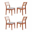 Ver imagem 1 de Kit 4 Cadeiras Madeira Maciça com Estofado e Fibra Natural Rattan Maya Yescasa Marrom/Champagne/Cinza