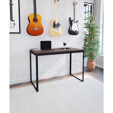 Escrivaninha Mesa Escritório 120x45 120cm Preto Fosco e Nogal
