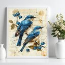 Ver imagem 2 de Quadro Vintage Passarinhos Azuis 24x18cm:moldura Branca