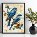Ver imagem 1 de Quadro Vintage Passarinhos Azuis 24x18cm:moldura Branca