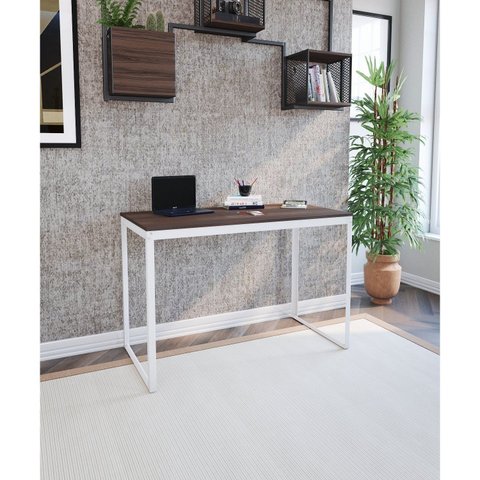 Escrivaninha Mesa Escritório 120x45 120cm Branco e Nogal