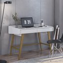 Ver imagem 1 de Escrivaninha Mesa Escritório 100% MDF Retrô Havana 2 Gavetas 110cm Branco e Marrom