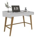 Ver imagem 5 de Escrivaninha Mesa Escritório 100% MDF Retrô Havana 2 Gavetas 110cm Branco e Marrom