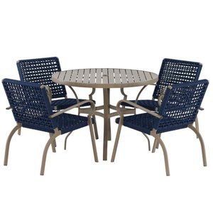 Kit 4 Cadeiras Corda Náutica e Mesa Tampo Ripado Varanda Alumínio Edícula