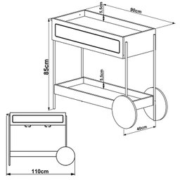 Carrinho Bar Porta Taças 110 Cm Pes Metal Oslo 28964 Nero Artesano - 4