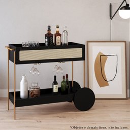 Carrinho Bar Porta Taças 110 Cm Pes Metal Oslo 28964 Nero Artesano - 7
