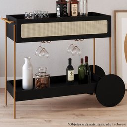 Carrinho Bar Porta Taças 110 Cm Pes Metal Oslo 28964 Nero Artesano - 2