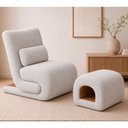 Ver imagem 2 de Kit Poltrona com Puff Fluxo Bouclé Cinza | Courino Caramelo - Sallar Home