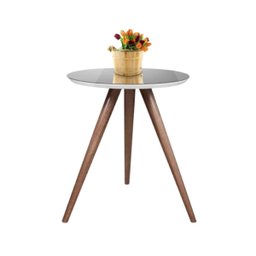 Mesa de Canto Lateral Tampo de Vidro Pé Palito Redonda:off White/60 Cm - 1