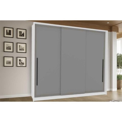 Guarda Roupa Casal 3 Portas de Correr e 4 Gavetas Valência Branco/cinza - Politorno