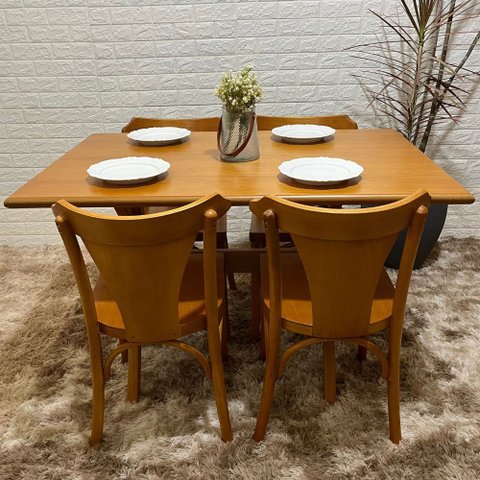 Conjunto Fixo 120x80 Mesa X com 4 Cadeiras Italia Madeira Maciça Tauari