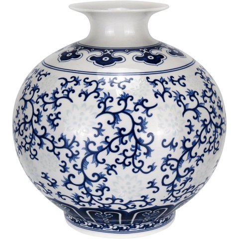 Vaso Decorativo Enfeite Redondo Bone China Home&co 17x16x16cm Azul