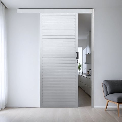 Porta de Alumínio de Correr Sobrepor 215x70cm Laminada Reversil Soft Plus MGM Abertura Esquerda Branco