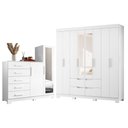 Ver imagem 1 de Guarda Roupa Casal Doble 08 Portas com Espelho e Cômoda New Master Branco - Móveis Albatroz