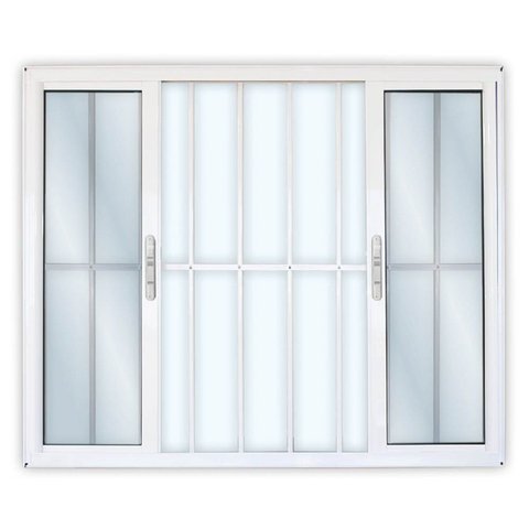 Janela de Alumínio de Correr 120x150cm 4 Folhas 2 Fixas com Grade e Vidro Mini Boreal Linha Solida m